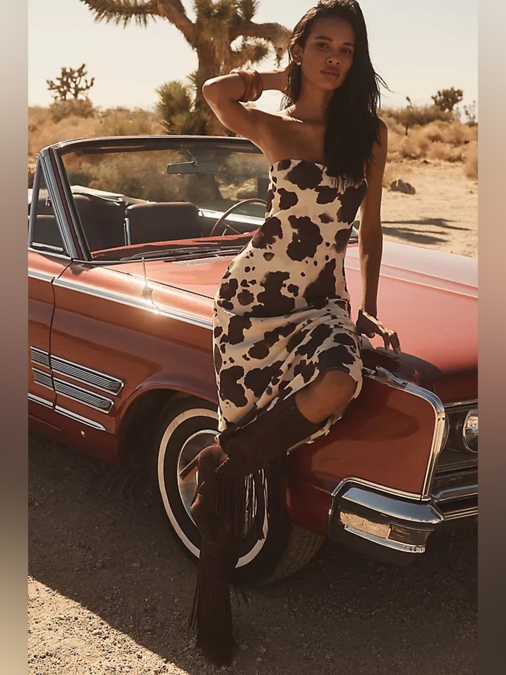NWT Anthropologie Tilda Western Cow Print Tilda Slip Dress Size XS